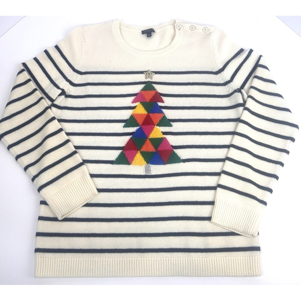 Talbots multi color Christmas Tree star beaded pullover sweater size Med